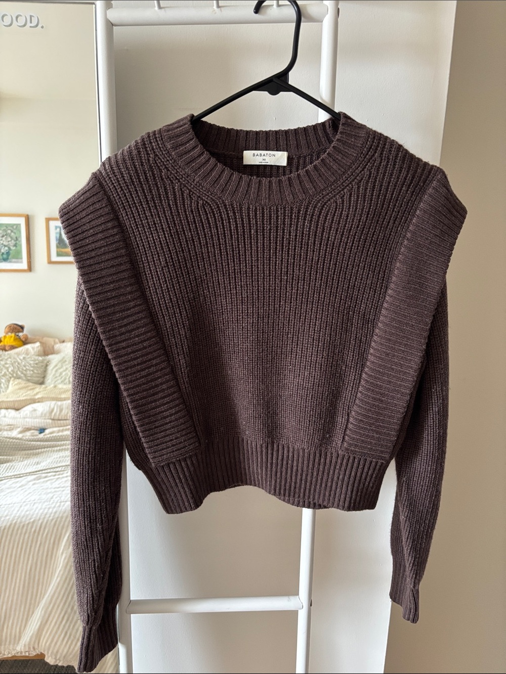 Babaton Chocolate Brown Ribbed Crewneck Sweater